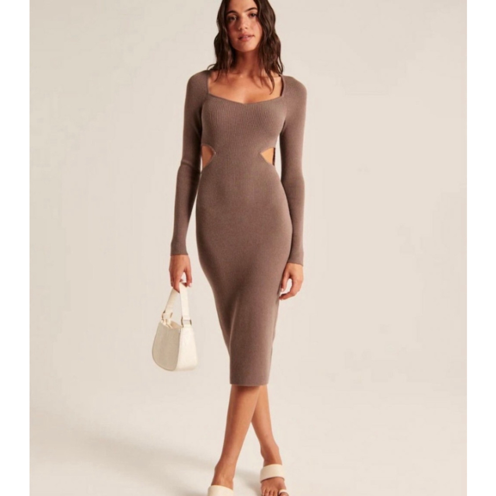 NWT Abercrombie & Fitch Ribbed Cutout Sweater Midi Dress Mauve/Taupe L